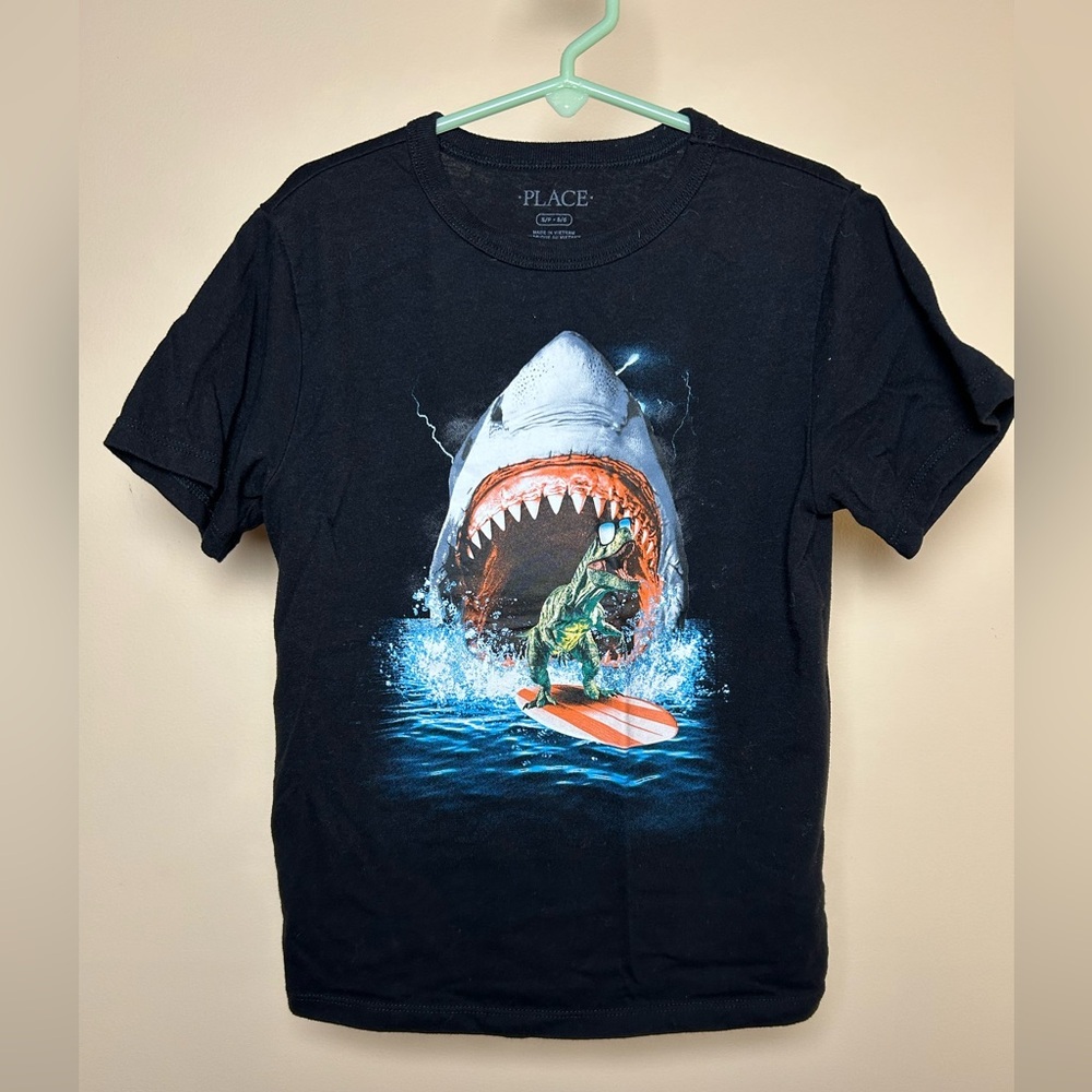 Shark vs T.Rex Surfing Black Graphic Tee | Boys Small 5/6 | The Children’s Place